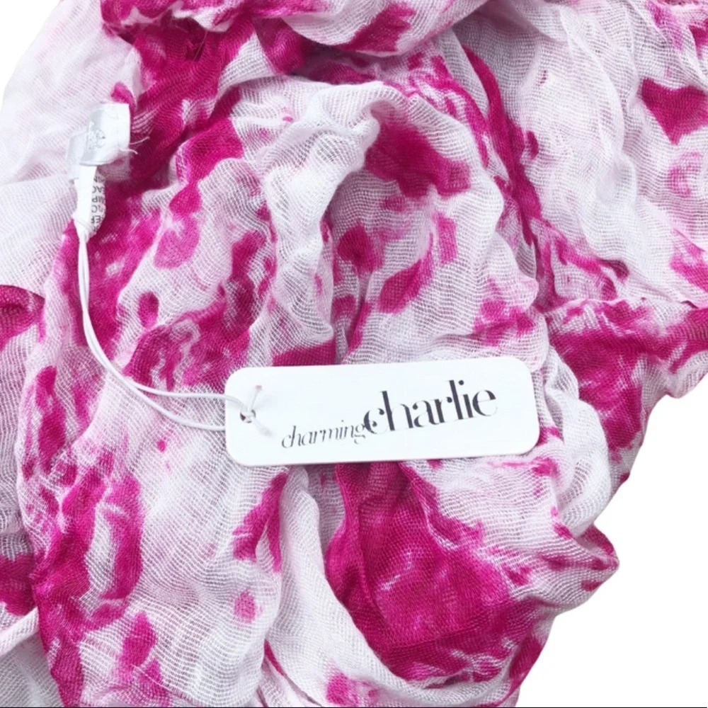New Charming Charlie‎ Infinity Scarf Pink White Tie Dye Viscose Lightweight